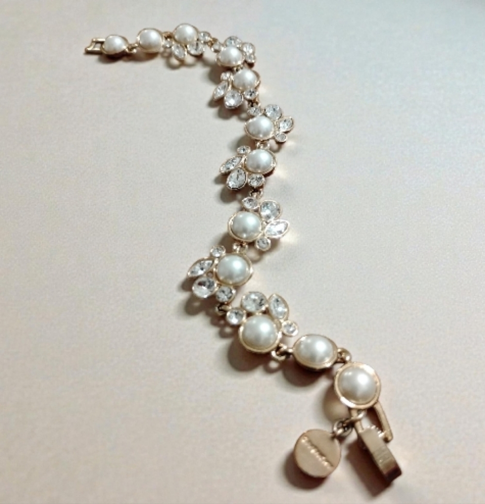 Vintage Givenchy 4G Logo Pearl & Crystal Cluster Bracelet - 1980s Runway
